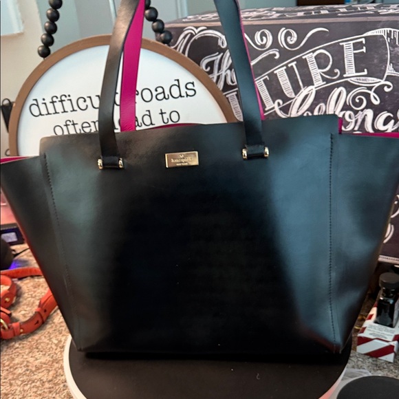 kate spade Handbags - Kate Spade Black Tote with Pink Accents EUC